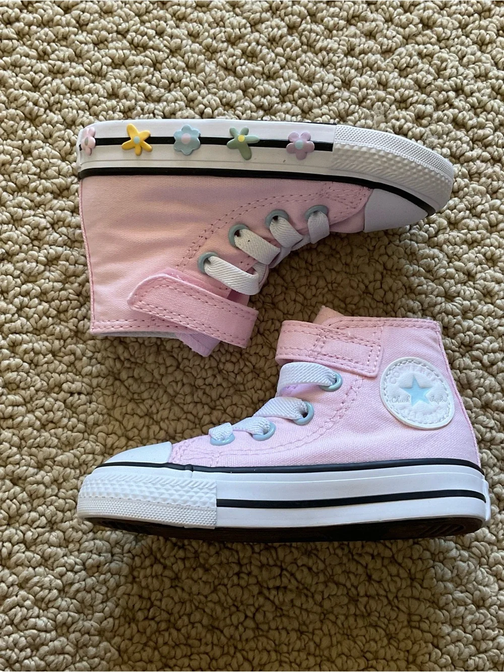NIB Converse Toddler’s Pink High-Top Sneakers with Floral Accents